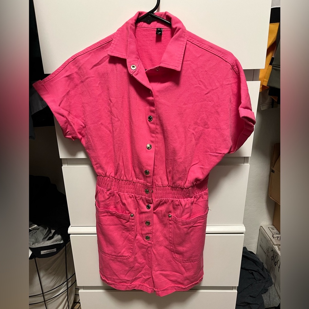 Pink denim romper